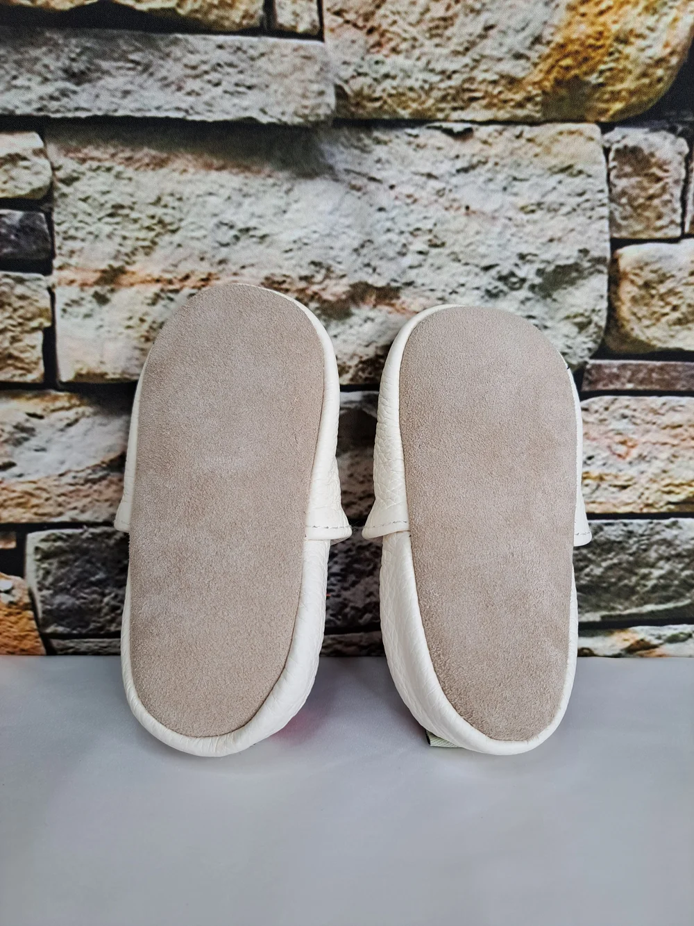 Baby White Leather Slip-On Shoes with Red Ladybug Detail